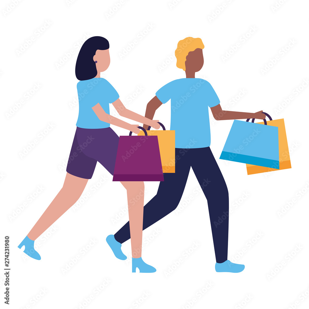 man and woman with shopping bags