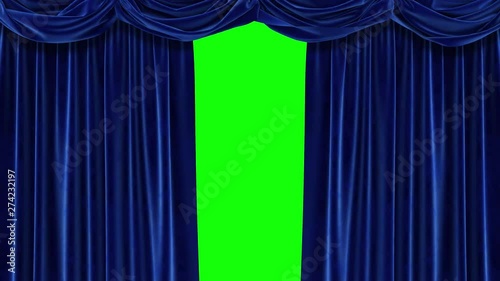 Blue curtain with green background. Chromakey. 4K animation of high quality.