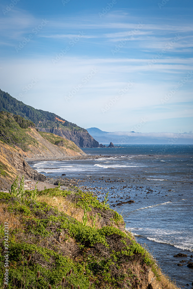 A view along the rugged coast of Oregon on a summers day