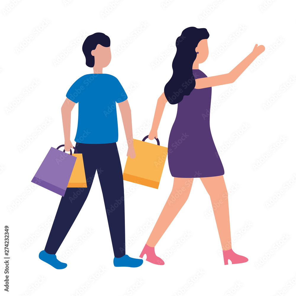 man and woman with shopping bags man and woman with shopping bags