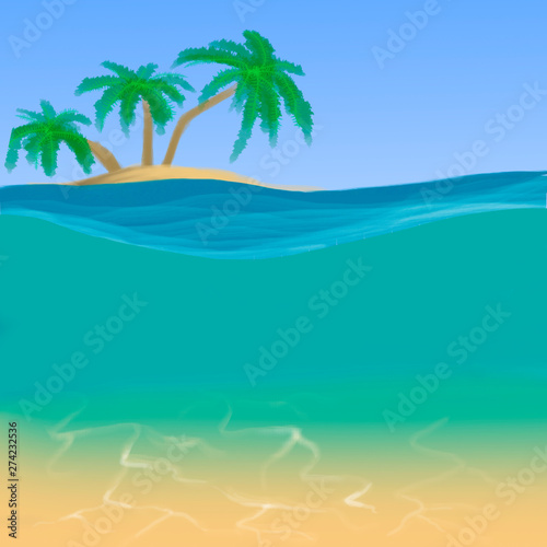  island with palms among the ocean