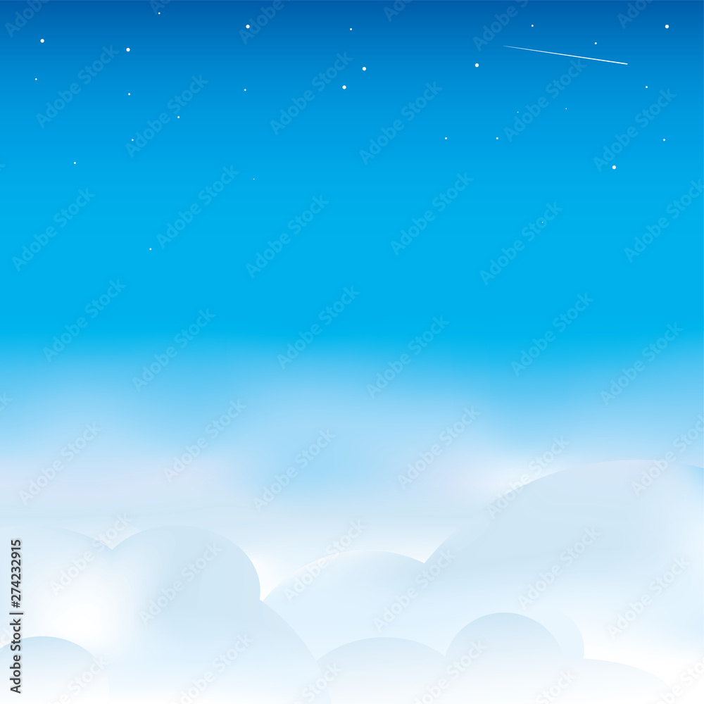Cloudscape background. Open sky with clouds and stars.