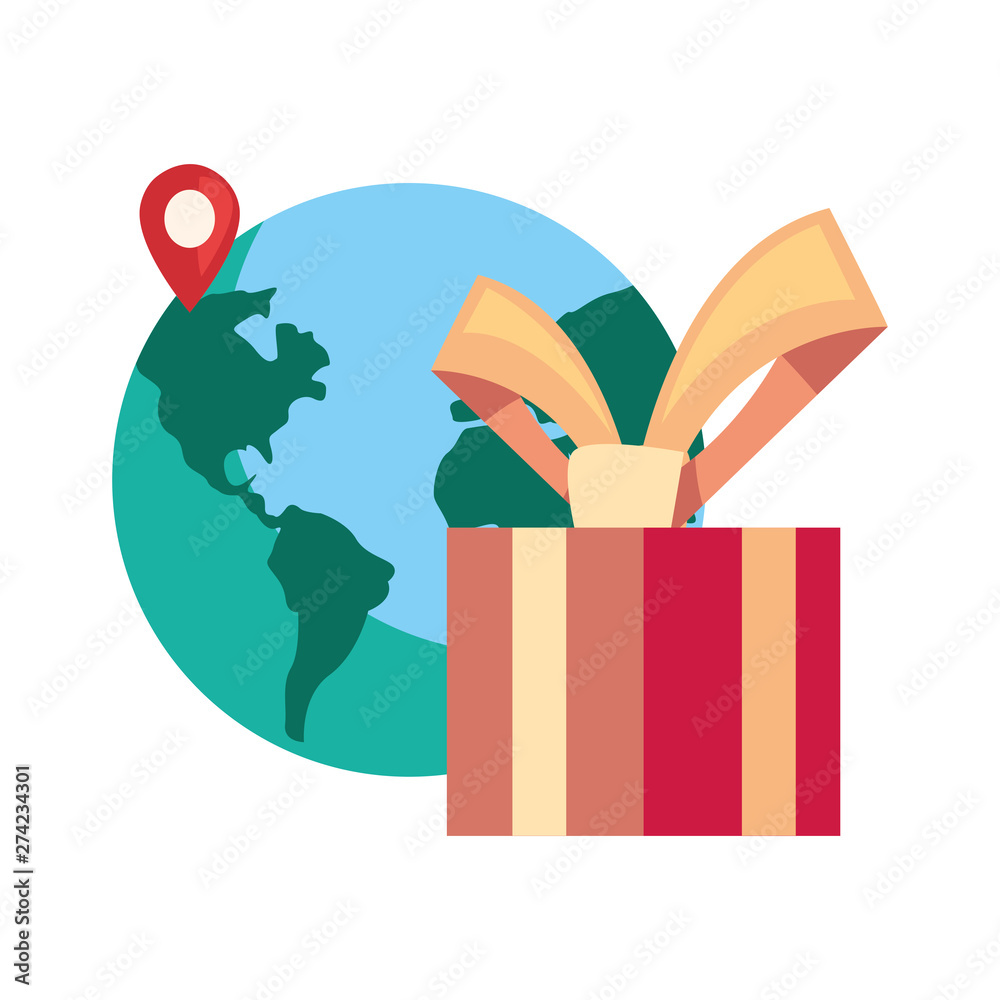 Obraz premium world gift box fast delivery logistic icon vectorillustrate