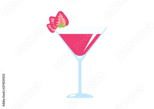 Strawberry Daiquiri drink with strawberry vector. Daiquiri glass with strawberry icon. Glass of Daiquiri isolated on a white background. Strawberry Daiquiri cartoon