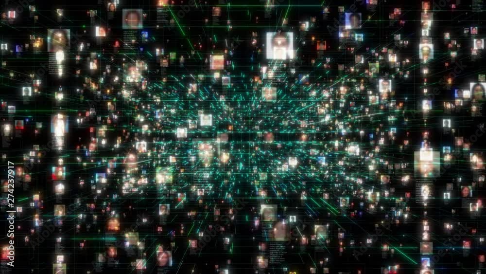 Social network people connection greed. Big data concept, flood of unrecognizable people connect on the internet, 3d rendering nodes transforming