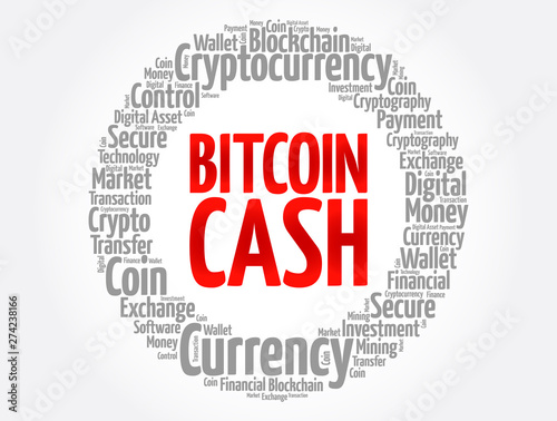 Bitcoin Cash cryptocurrency coin word cloud collage, business concept background