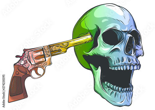 skull aiming with two revolvers vector illustratio