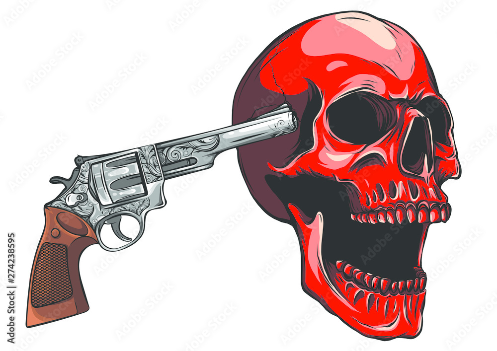 skull aiming with two revolvers vector illustratio Stock Vector | Adobe ...