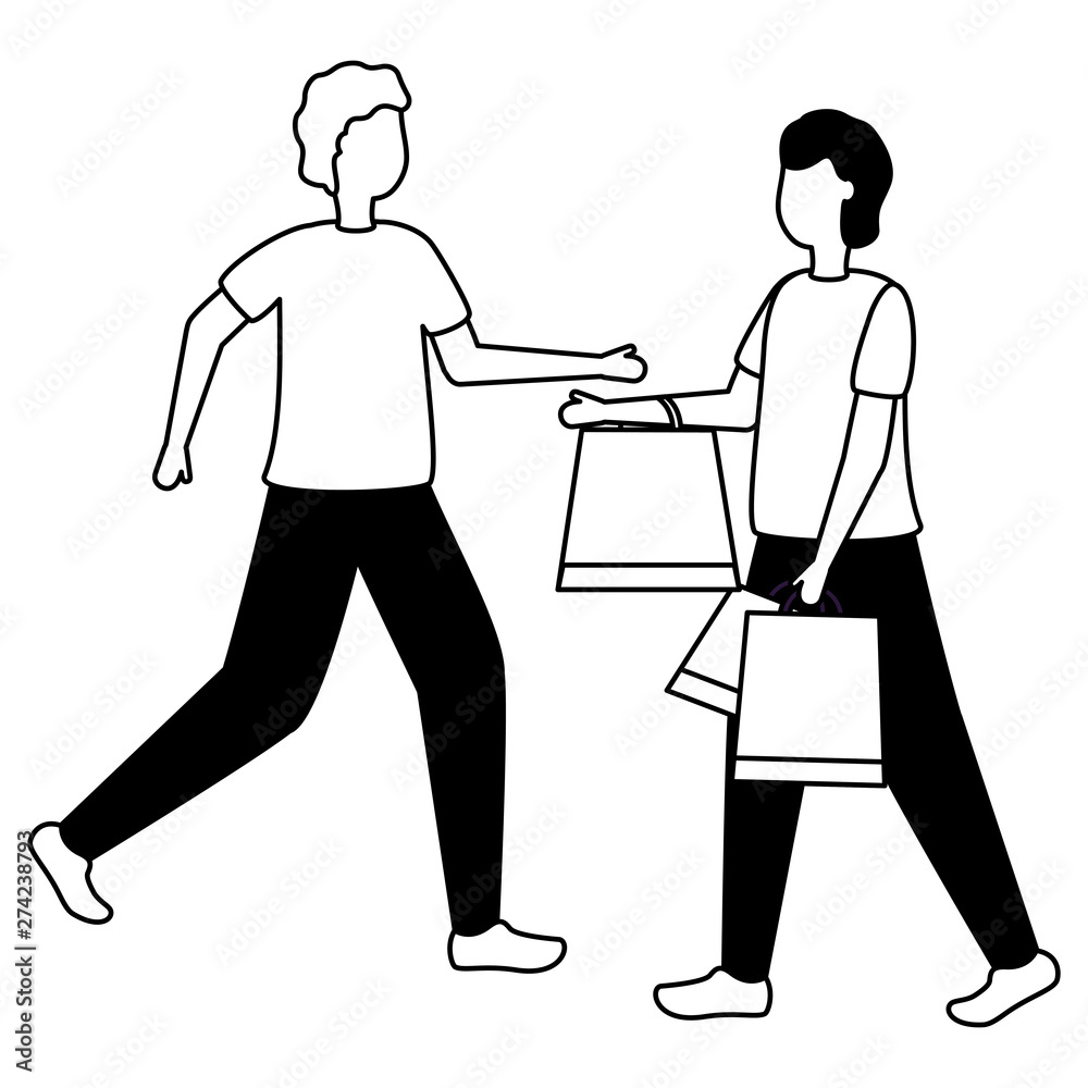 two men with shopping bags commerce two men with shopping bags commerce