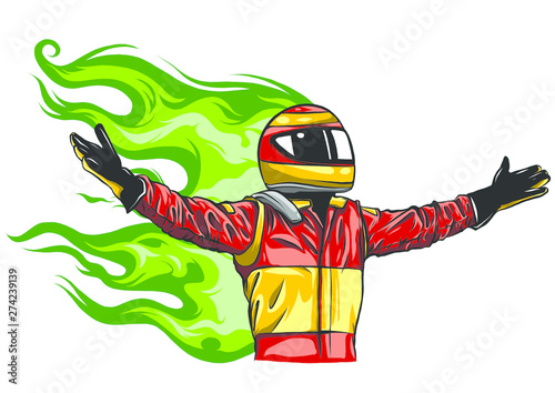 Car racing man cartoon vector illustratio design