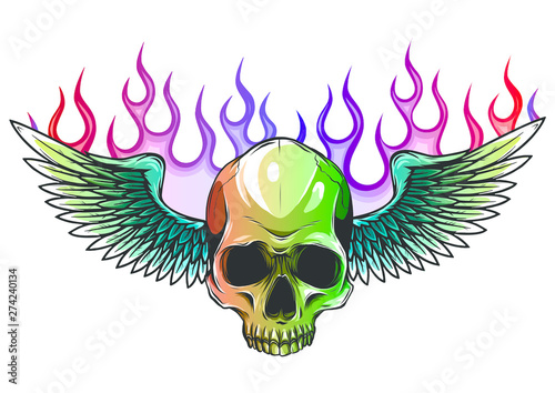 Winged skull grim reaper drawing in a vintage retro woodcut etched or engraved style vector