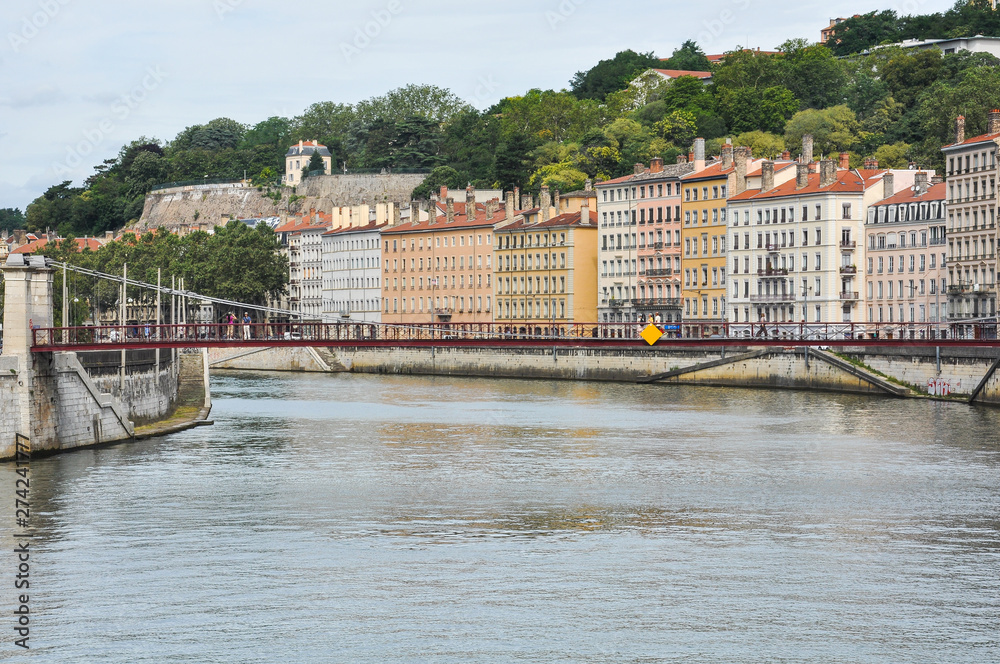 Pedestrian foot bridge over the Saône river in Lyon, France