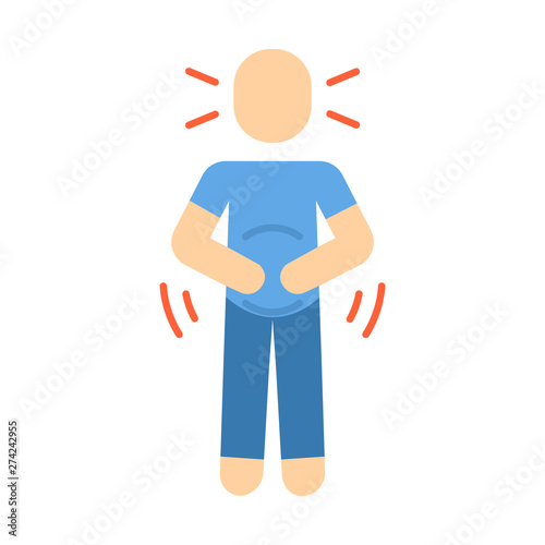 Abdominal pain flat design long shadow color icon