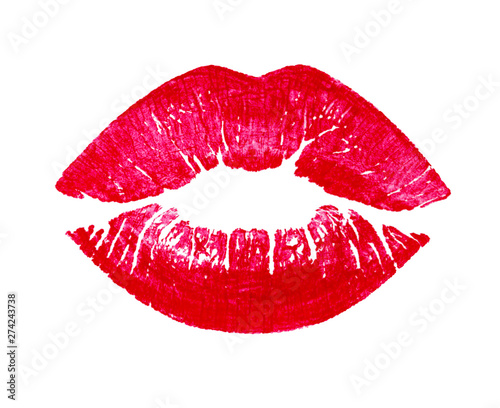 Beautiful red lips isolated on white.