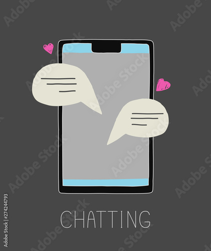 Vector illustration of chatting. Chat messages notification on a smartphone. Sms on a mobile phone screen. Texting and flirting with somebody.
