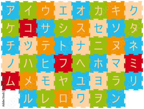 Foam Baby Kids Play Mat Japanase Alphabet Katakana Puzzledesign deck. Vector illustration