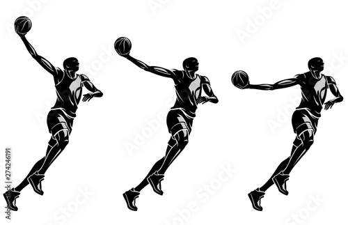 Basketball Hook Shot Sequence, Shadowed Illustration Stock Vector | Adobe  Stock