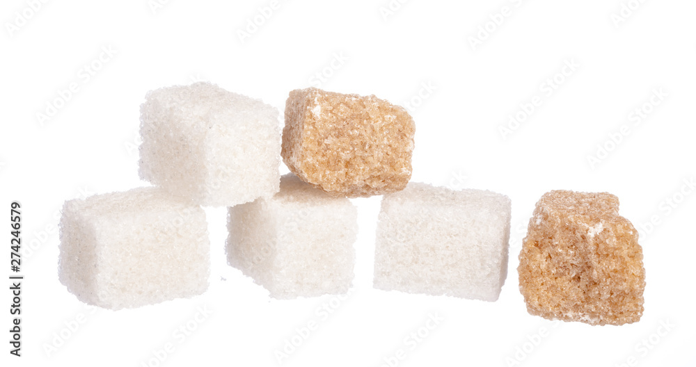 White refined sugar and brown unrefined sugar cubes White refined sugar and brown unrefined sugar cubes