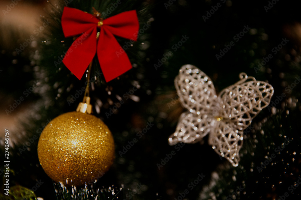 Christmas composition. Background with decorations. Copy space. Holiday concept. - obrazy, fototapety, plakaty 