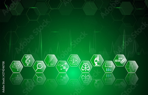 abstract background technology concept in green light,human body heal,technology modern medical science in future and global international medical with tests analysis clone DNA human