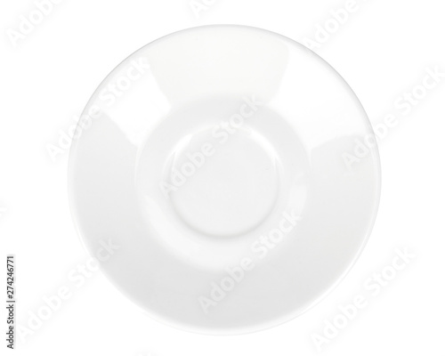 Empty ceramic saucer isolated on white side view