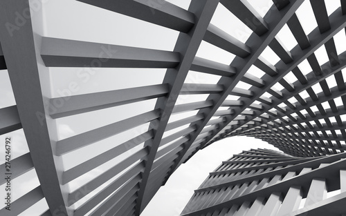 Abstract of metal structure,Steel architecture design,Black and white image of future building. 3D rendering 