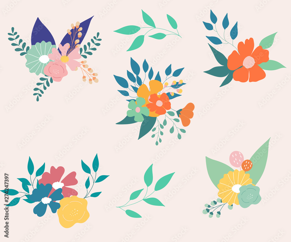 Bohemian flowers composition, vector illustration