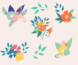 Bohemian flowers composition, vector illustration
