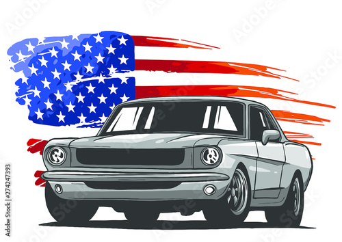 vector graphic design illustration of an American muscle car
