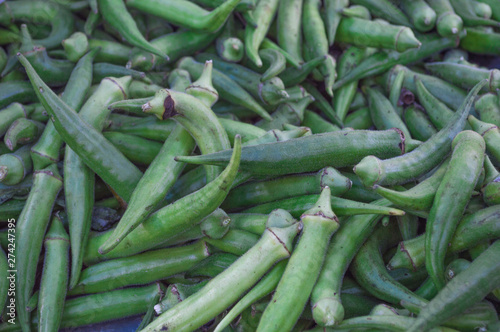 green okra arranged in bunch for sale