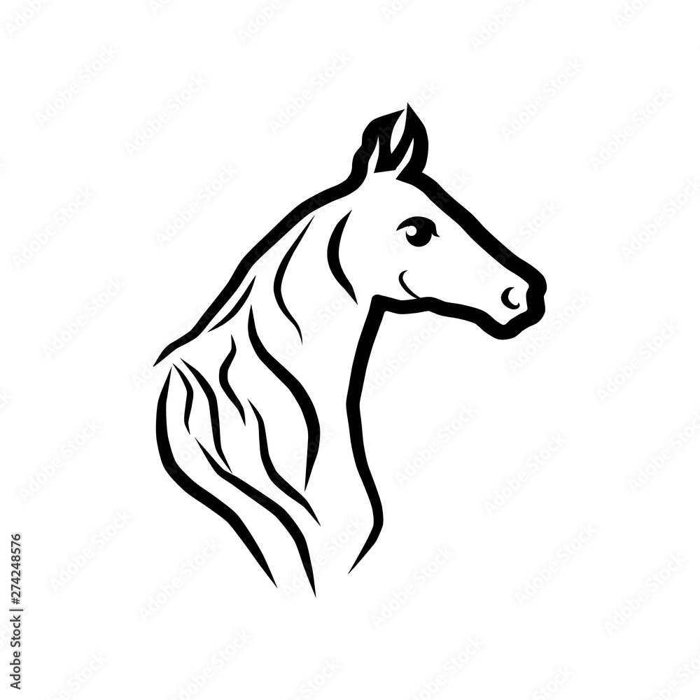 Horse black silhouette. Vector illustration. Horse head. Club logo.