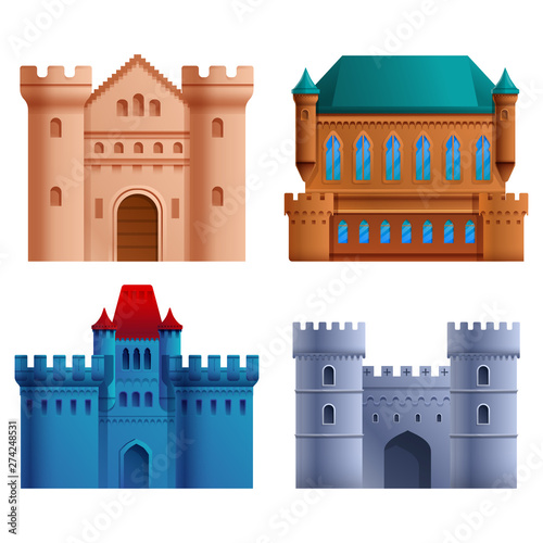 set of beautiful cartoons castles, vector illustration
