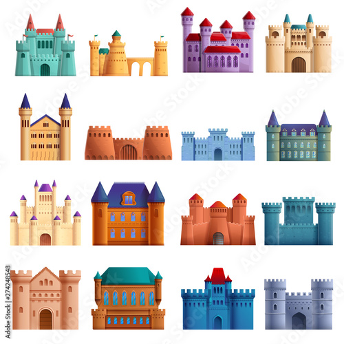 set of beautiful cartoons castles, vector illustration