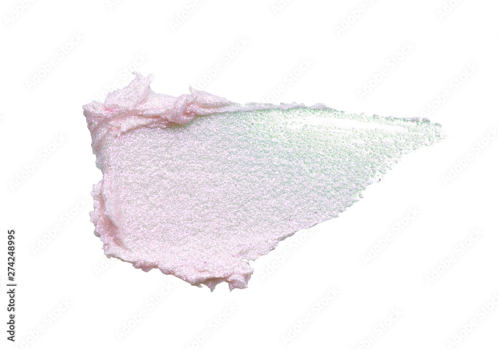 Pearly pink smears and texture of expensive face cream isolated on white background Pearly pink smears and texture of expensive face cream isolated on white background
