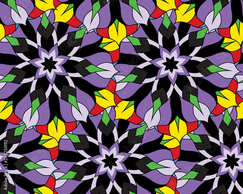 Seamless repeating floral pattern consisting of mandalas