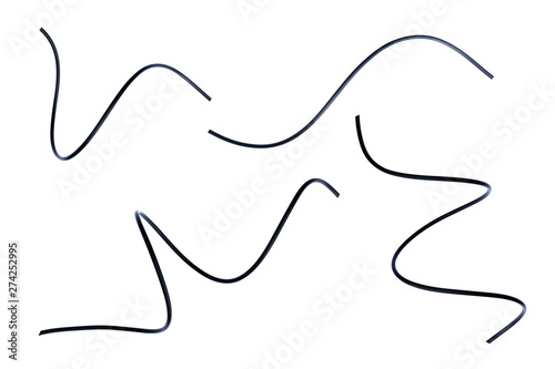 Set of black wires and cables isolated on a white background abstraction.