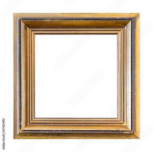 Golden frame for paintings, mirrors or photo isolated on white background