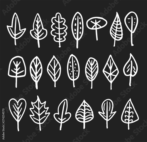 Set of doodle white leaves