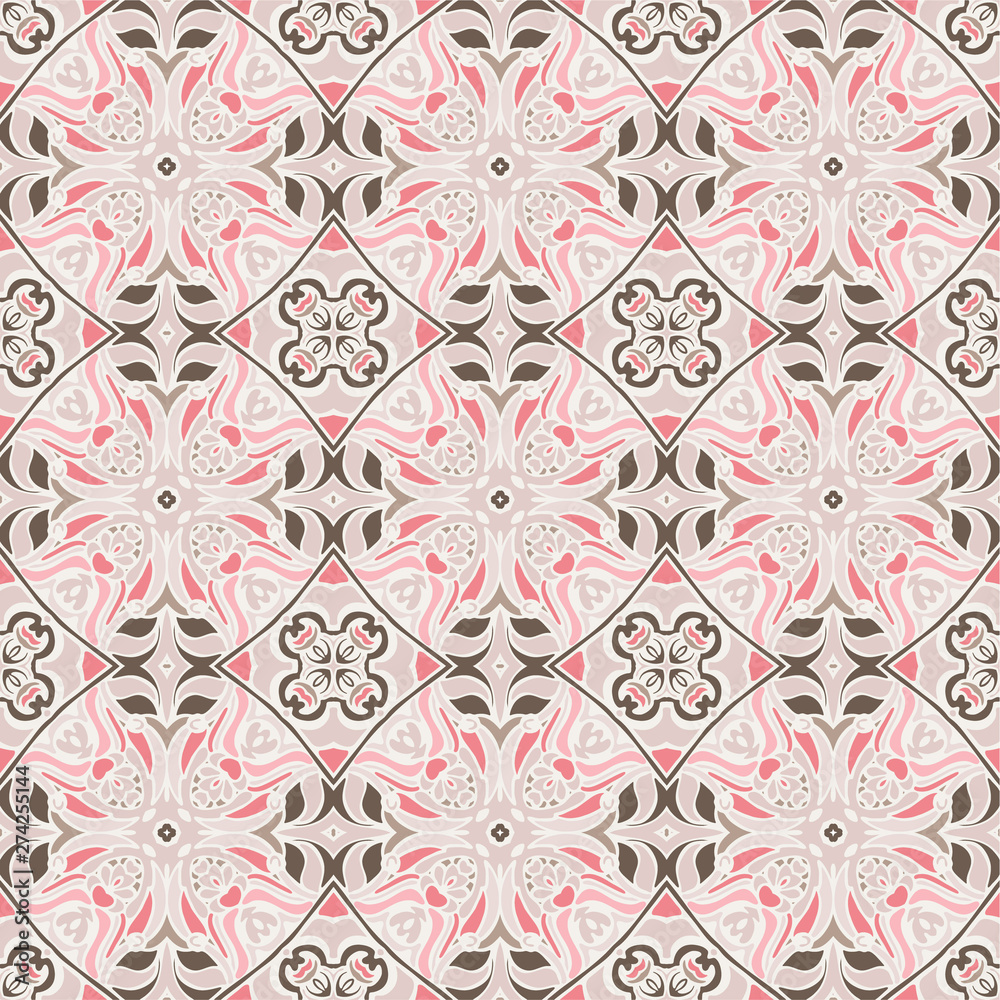 Vintage seamless cute pink tile design pattern background.