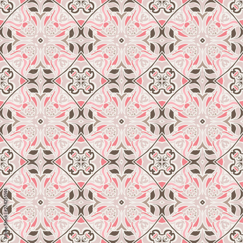 Vintage seamless cute pink tile design pattern background.
