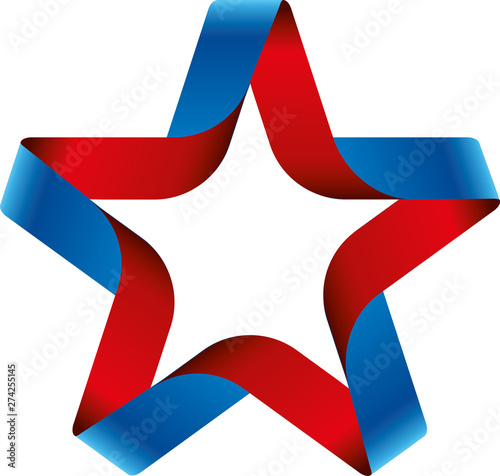 Ribbon badge star with american flag colors. Isolate.