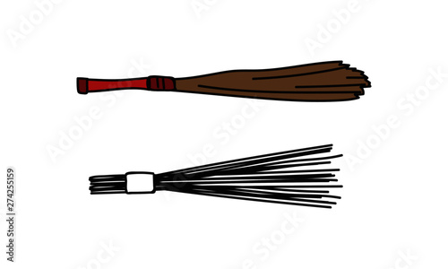 Two Brooms Types Vector Sketch Illustration