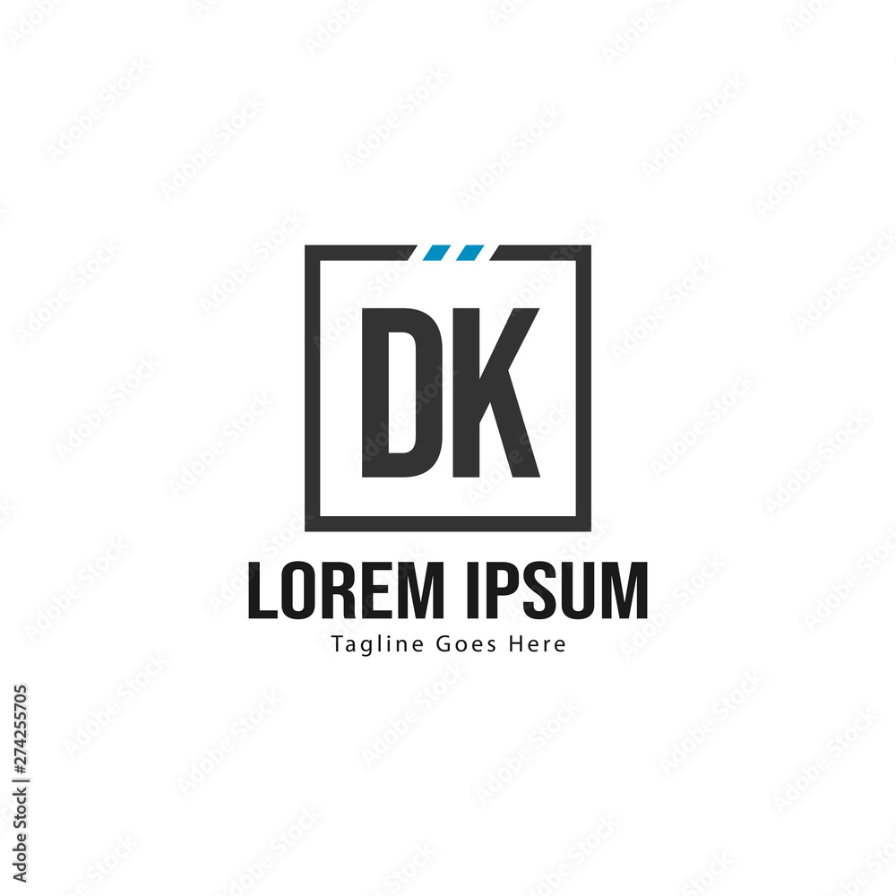 Initial DK logo template with modern frame. Minimalist DK letter logo vector illustration