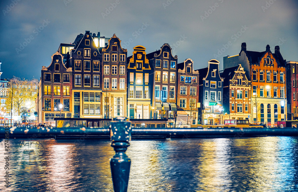 Plakat Amsterdam at night, the Netherlands.