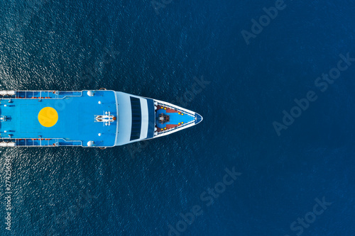 aerial view to deck of sea ferry in greece