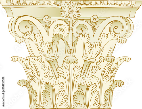 Greek corinthian capitel in soft colors. Classic architecture.
