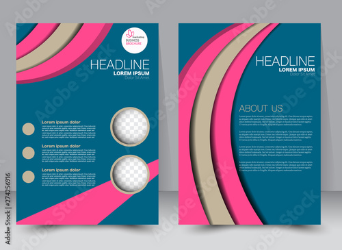 Flyer, brochure, magazine cover template design for education, presentation, website. Blue, pink and brown color. Editable vector illustration.