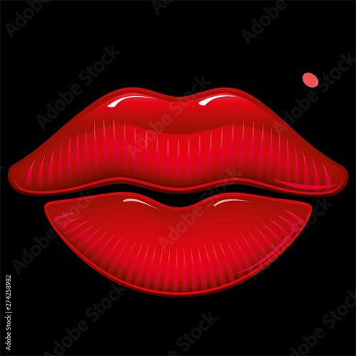 Sensual and bright red woman lips isolated on black.