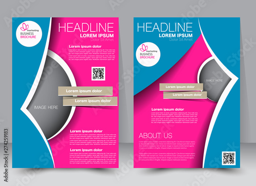 Flyer, brochure, magazine cover template design for education, presentation, website. Pink and blue color. Editable vector illustration.