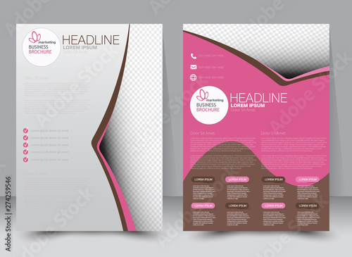 Flyer, brochure, magazine cover template design for education, presentation, website. Pink and brown color. Editable vector illustration.